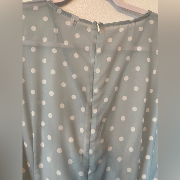 Fashion Boho Sheer Robins Egg Blue & White Polka Dot Belted Shorts Romper Large - Picture 9 of 10